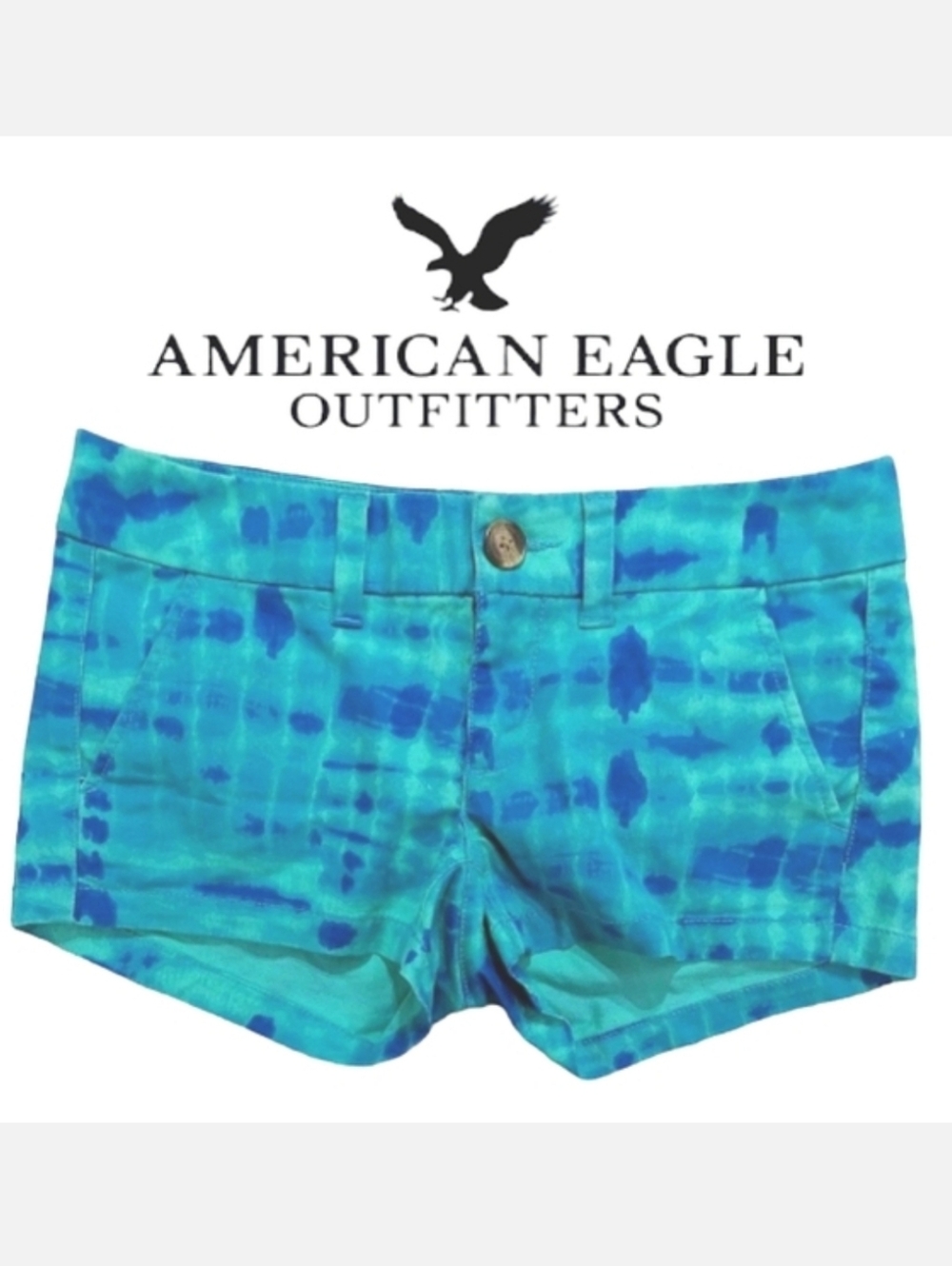 American Eagle Outfitters Turquoise Tile Low Rise Shortie Chino Shorts Sz S